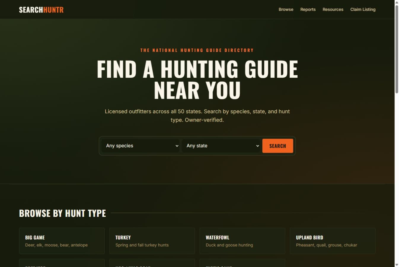 Search Huntr live homepage
